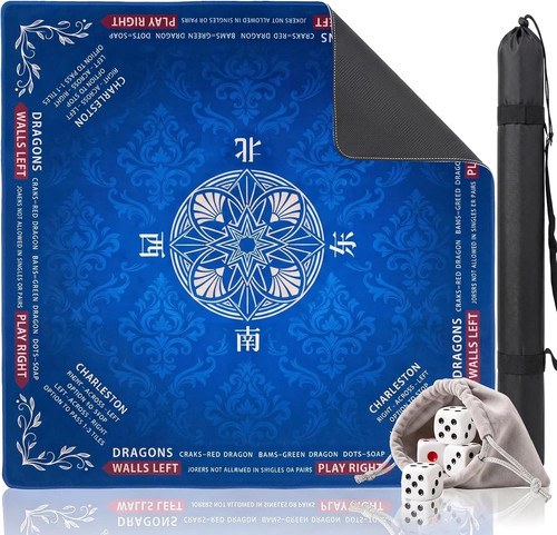 Blue mahjong mat for table - blue,